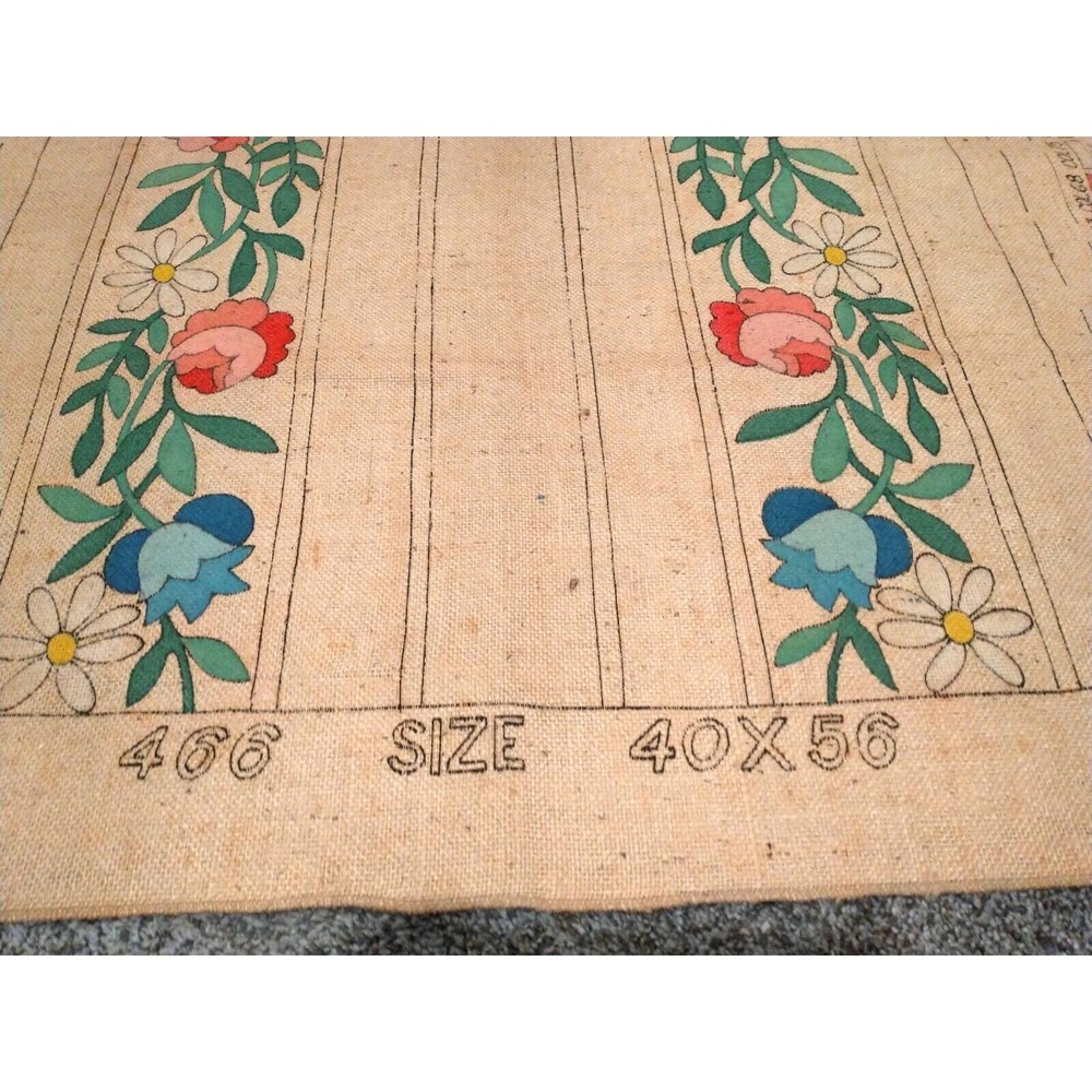 Vintage Burlap Rug Hooking Pattern HIAWATHA Heirloom Hand Painted 40" X 56"